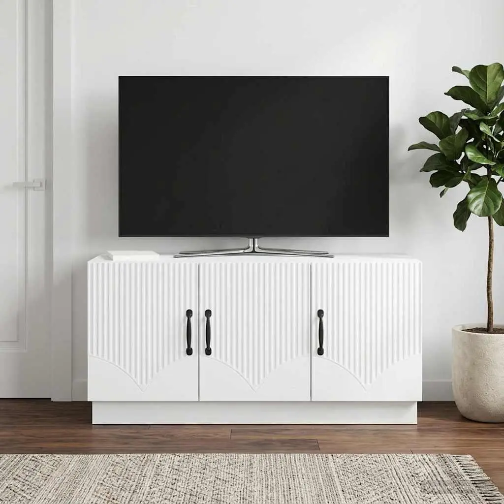 TV Stand Living Room White Media Unit Storage Shelves Drawers 99cm