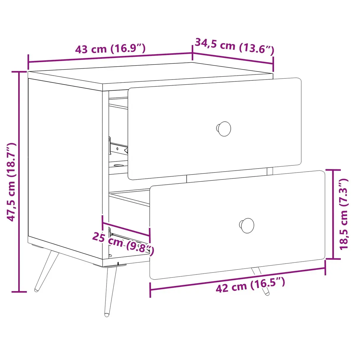Bedside Cabinet White Bedroom Storage Table 43 x 34.5 x 47.5 cm