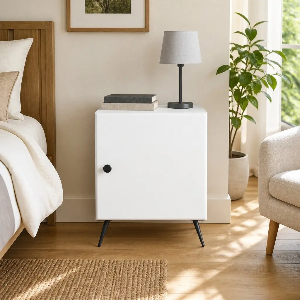 Bedside Cabinet White Modern Nightstand Storage Bedroom 43x34.5x50cm