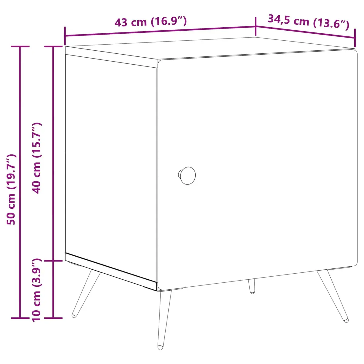 Bedside Cabinet White Modern Nightstand Storage Bedroom 43x34.5x50cm
