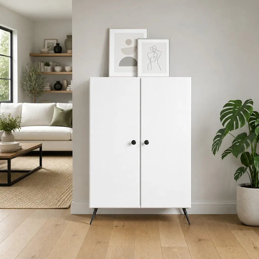 Sideboard White Engineered Wood Storage Cabinet Buffet 66 x 34.5 x 90 cm