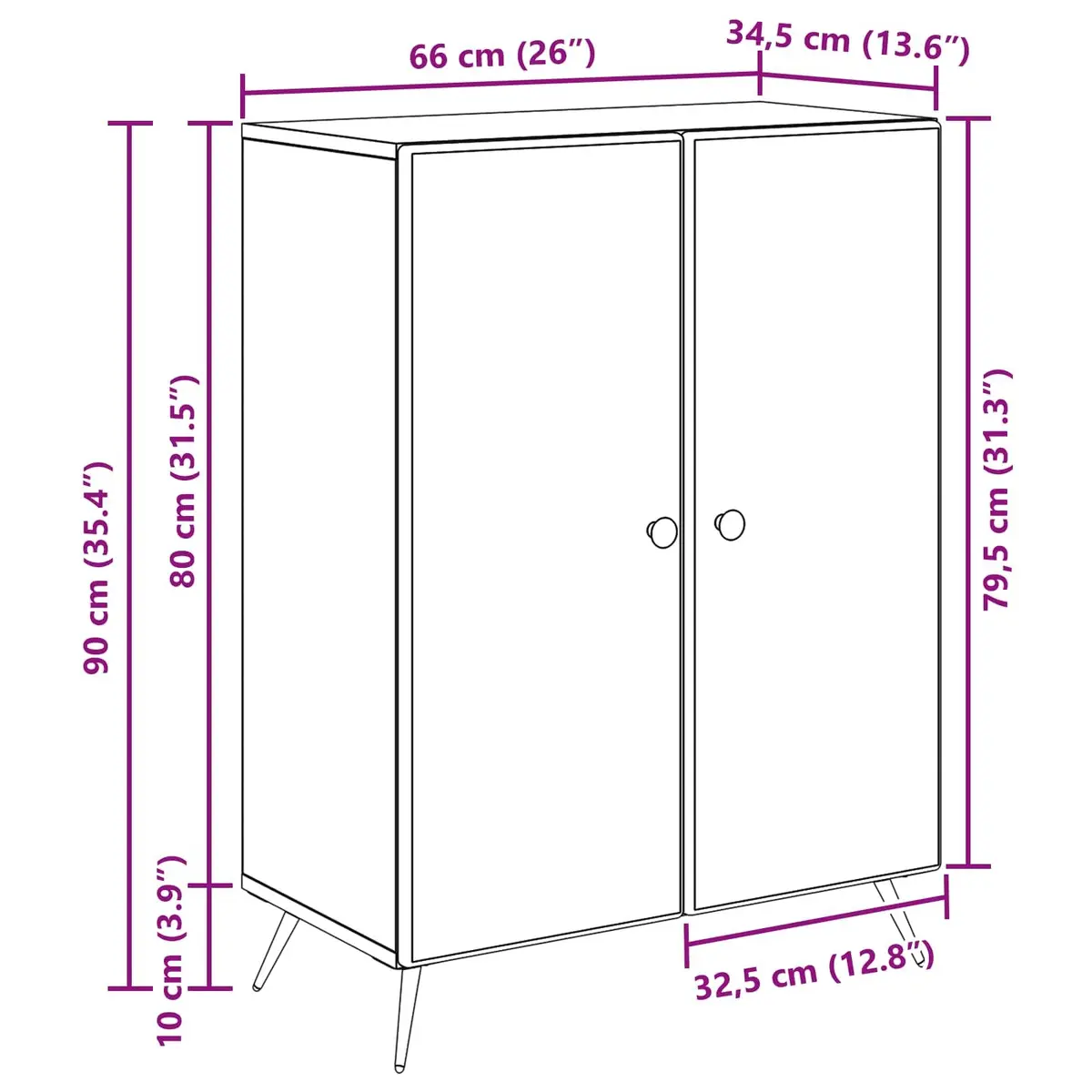 Sideboard White Engineered Wood Storage Cabinet Buffet 66 x 34.5 x 90 cm