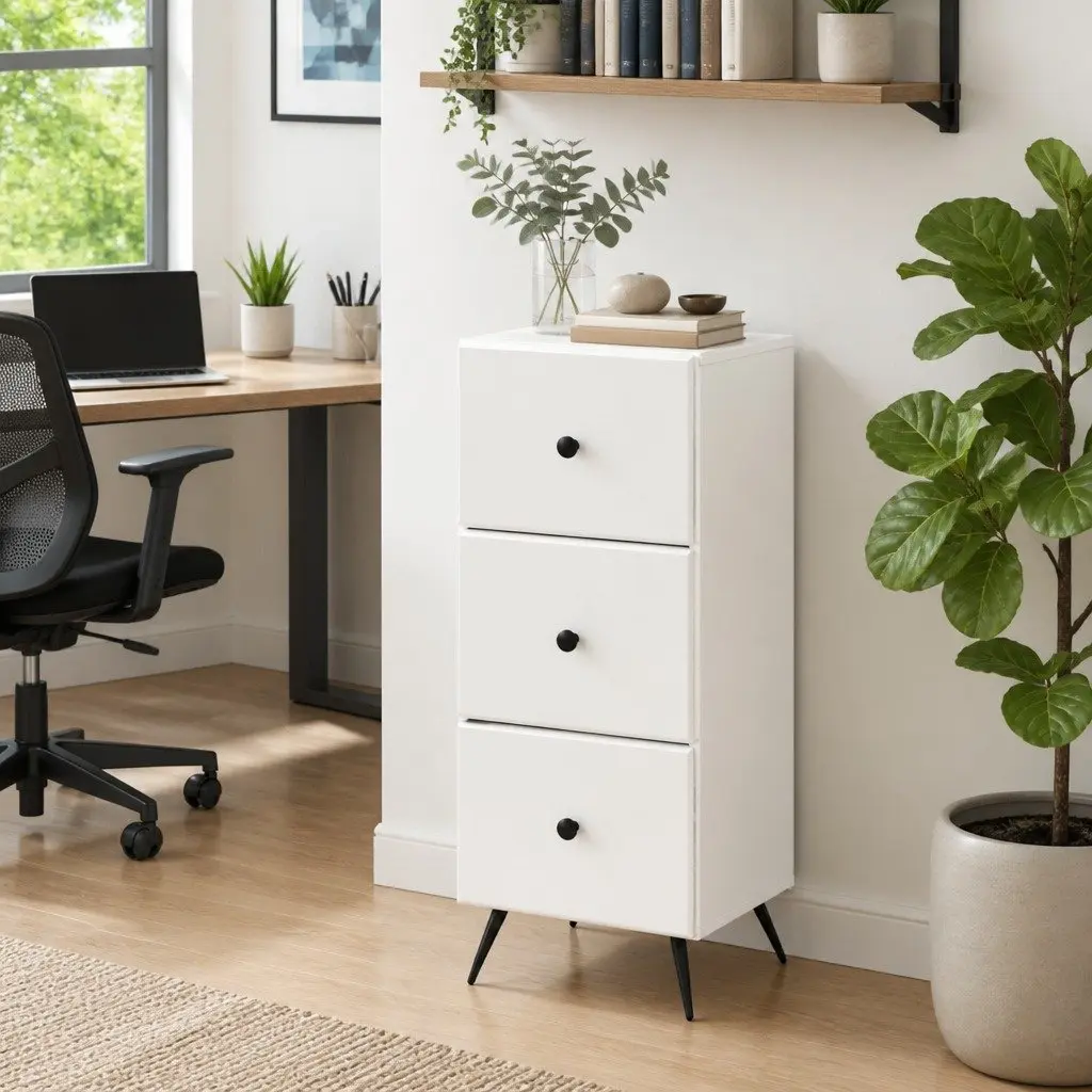 White Drawer Storage Cabinet for Home or Office 33 x 34.5 x 90 cm Engineered Wood Adjustable Shelves