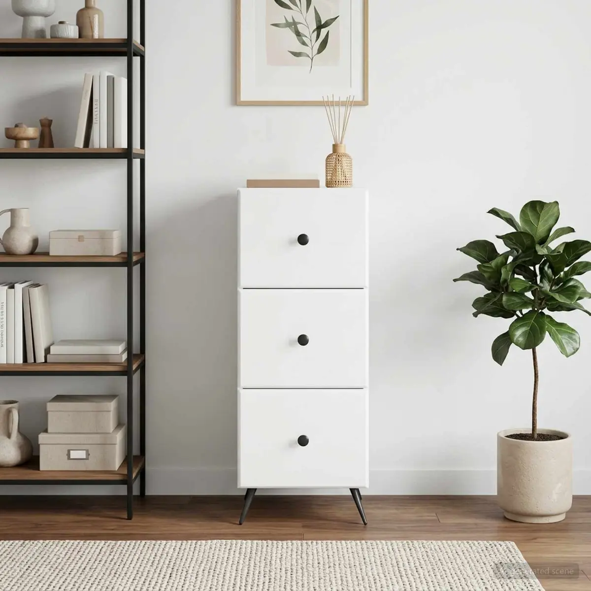 White Drawer Storage Cabinet for Home or Office 33 x 34.5 x 90 cm Engineered Wood Adjustable Shelves