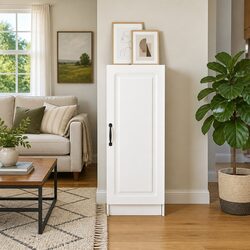 White Sideboard Storage Cabinet with Dimensions and Specs