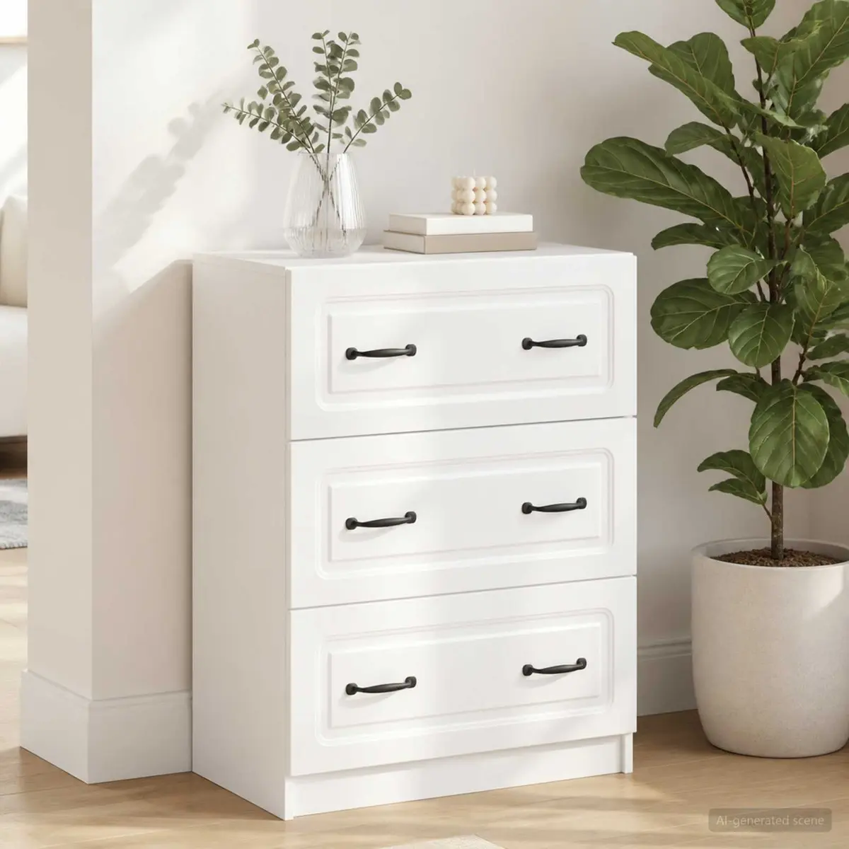 Drawer Cabinet White Modern Storage Furniture 66 x 34.5 x 87 cm