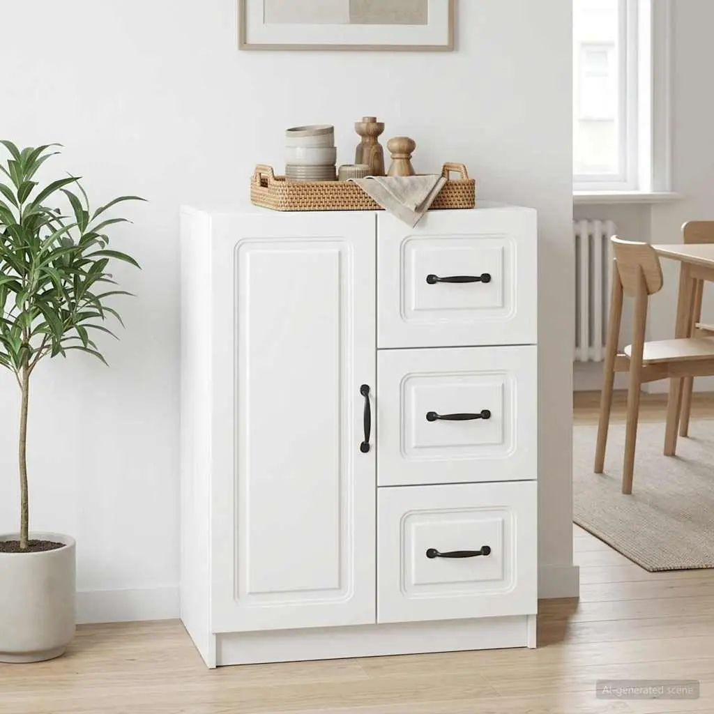 White Sideboard Storage Cabinet 66cm Modern Engineered Wood Buffet Living Room