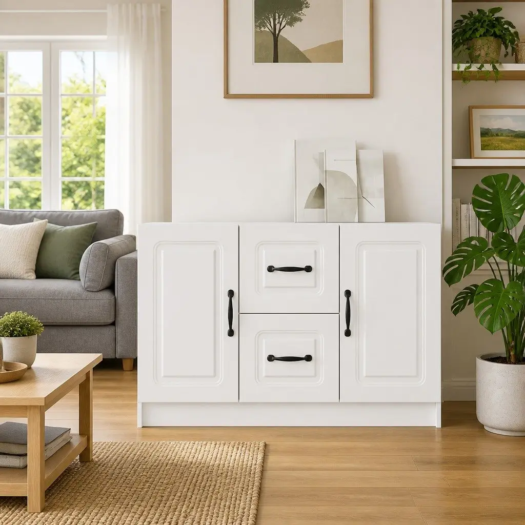 White Sideboard Storage Cabinet Dining Room 89 x 34.5 x 57 cm