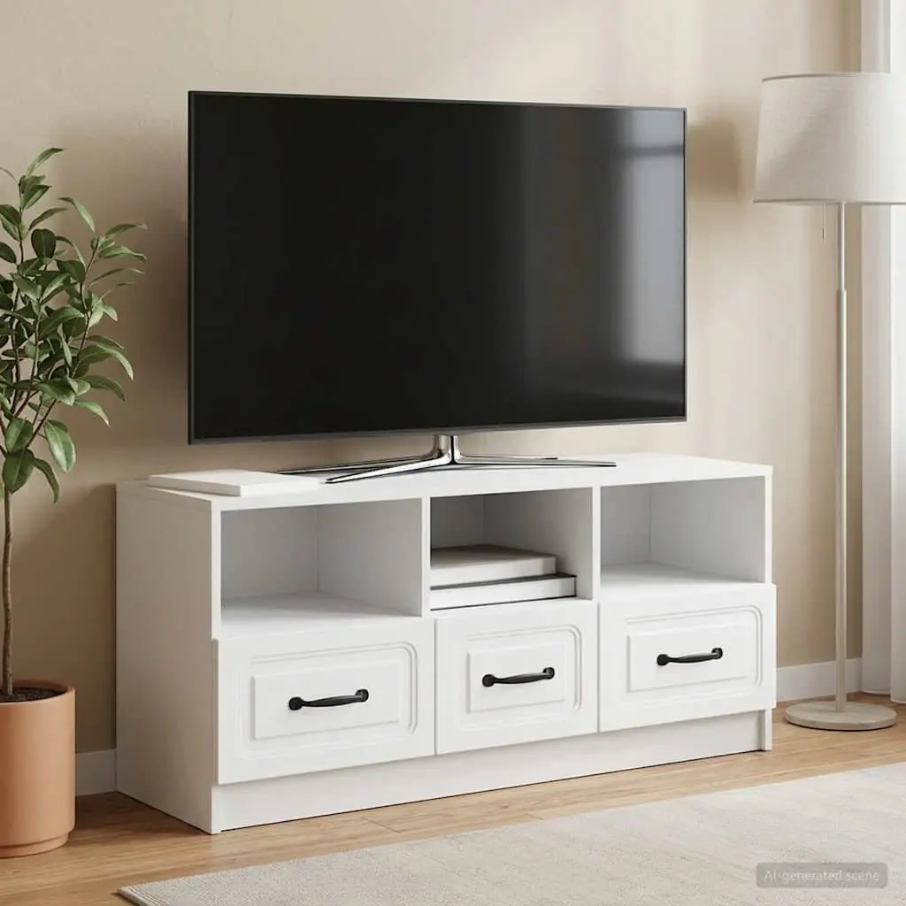 White TV Cabinet Living Room Storage Unit 102 x 34.5 x 47 cm