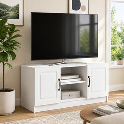 TV Cabinet White Modern Engineered Wood Media Storage Unit Living Room Furniture