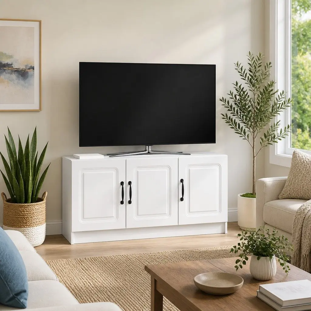 White TV Cabinet Living Room Storage Unit 99x34.5x47cm