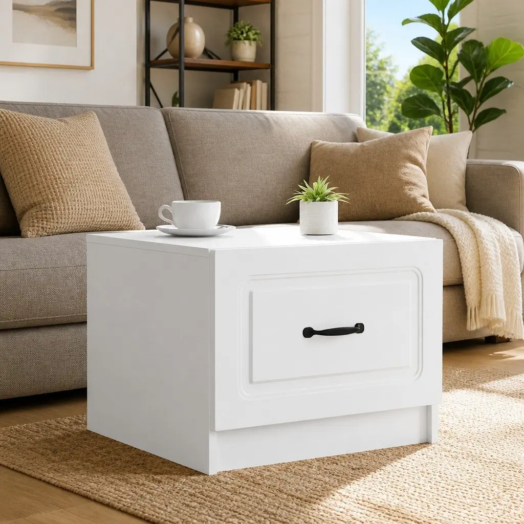 White Modern Coffee Table with Drawer