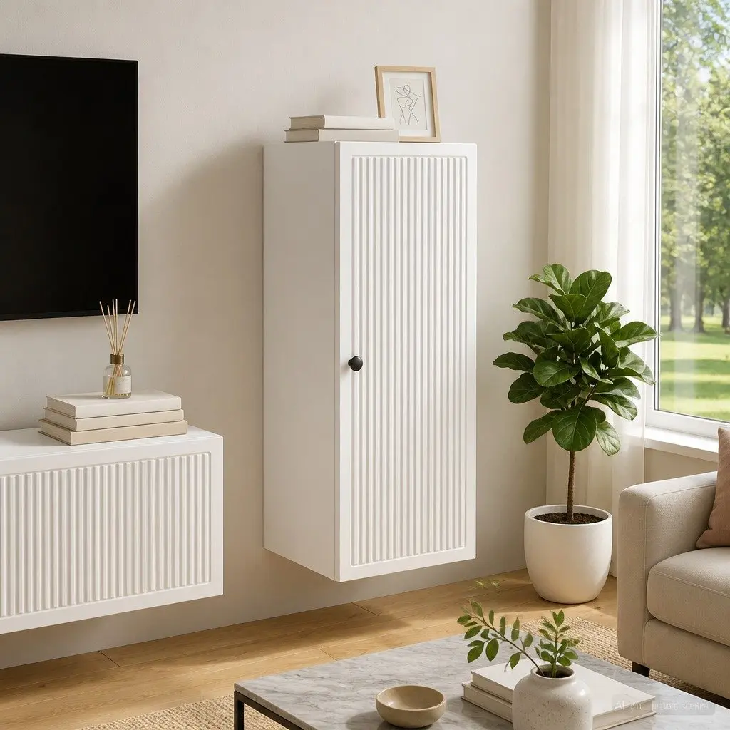 Wall-Mounted Storage Cabinet Living Room White Engineered Wood 33 x 34.5 x 90 cm