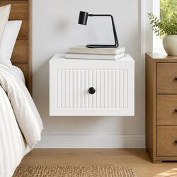 Wall-Mounted Bedside Cabinet White Storage Drawer Modern Floating Bedroom