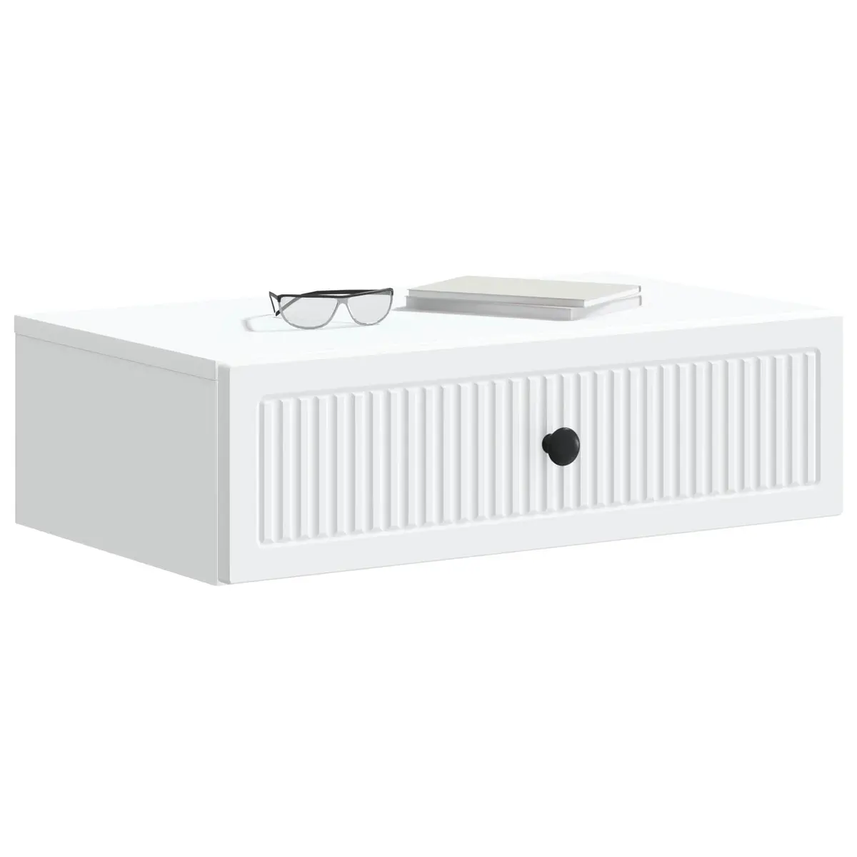 Wall-Mounted Side Table White Storage Cabinet Engineered Wood Living Room 59 x 34.5 x 17 cm