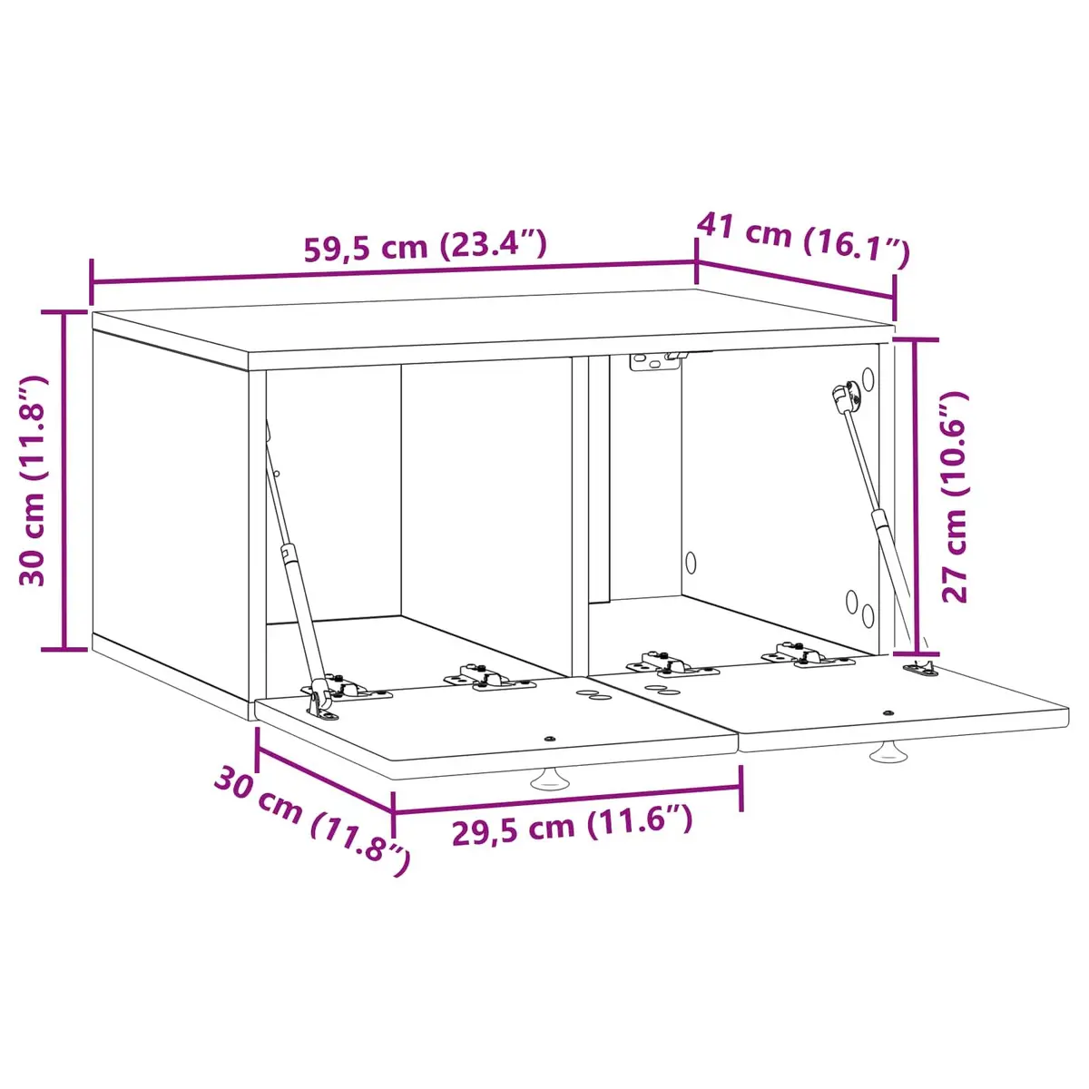 Wall-Mounted TV Cabinet White Storage Unit Living Room Modern Design 59.5cm
