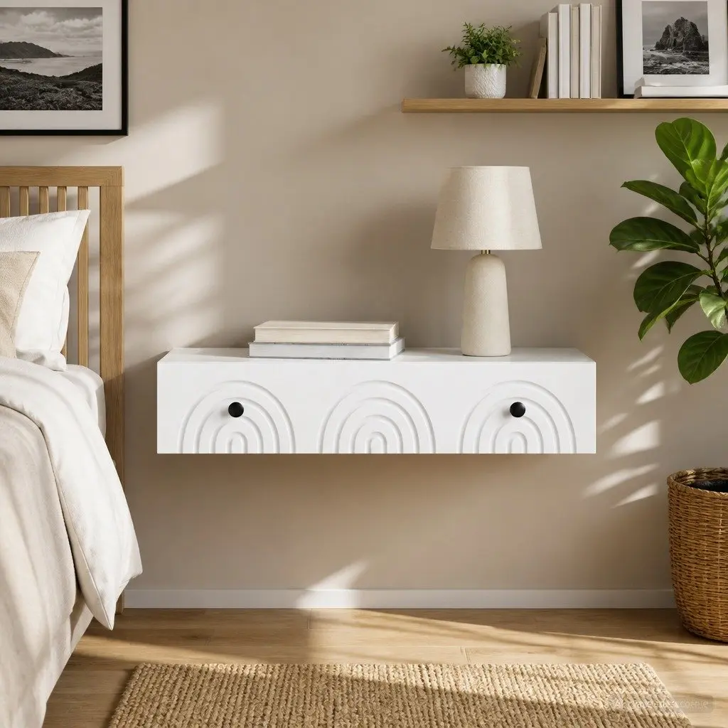 Wall-Mounted Side Table White Storage Cabinet Bedroom Living Room 87.5 x 34.5 x 17 cm
