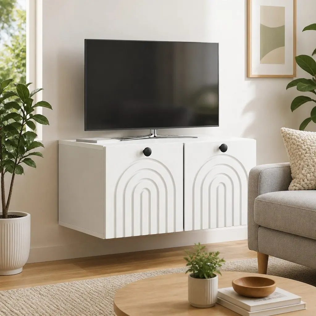 Wall-Mounted TV Cabinet White Modern Living Room Storage 59.5 x 41 x 30 cm Engineered Wood