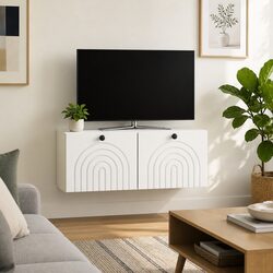Wall-Mounted TV Cabinet - White Storage Unit 78.5 x 41 x 30 cm
