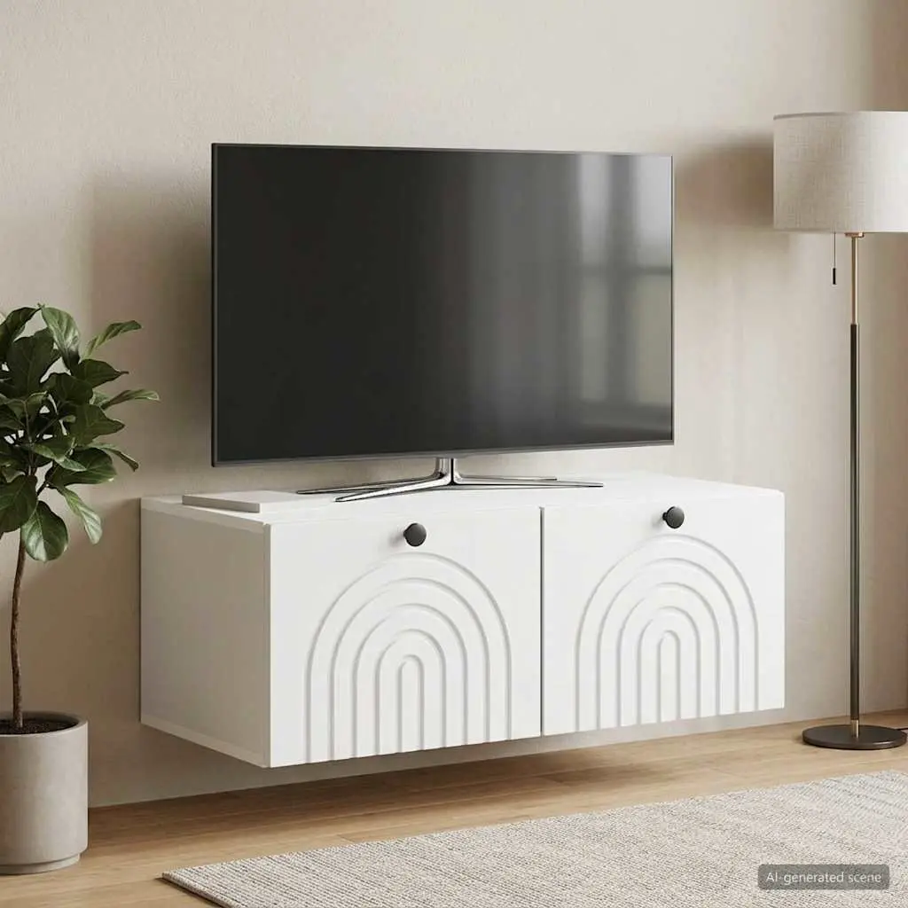 Wall-Mounted TV Cabinet White Storage Unit Living Room Media Organizer 78.5cm