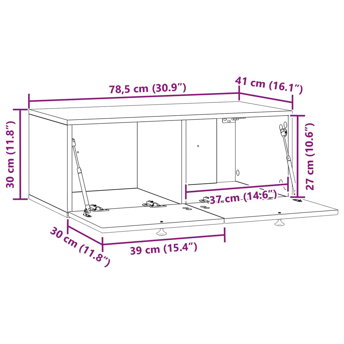Wall-Mounted TV Cabinet White Storage Unit Living Room Media Organizer 78.5cm