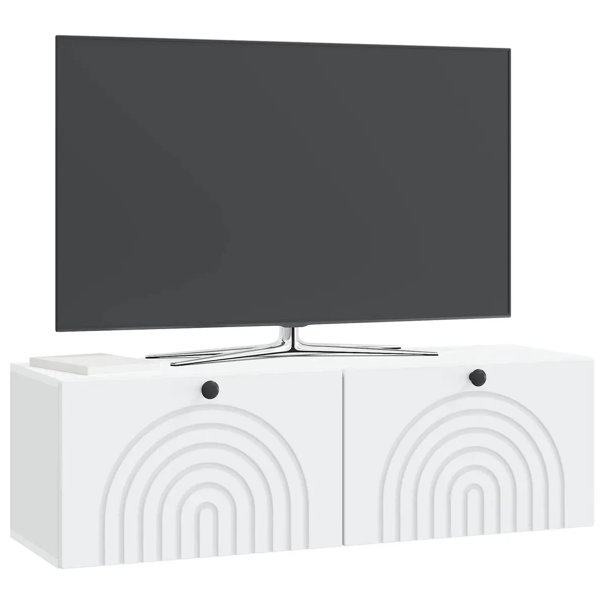 Wall-Mounted TV Cabinet White Engineered Wood Media Storage Living Room Unit