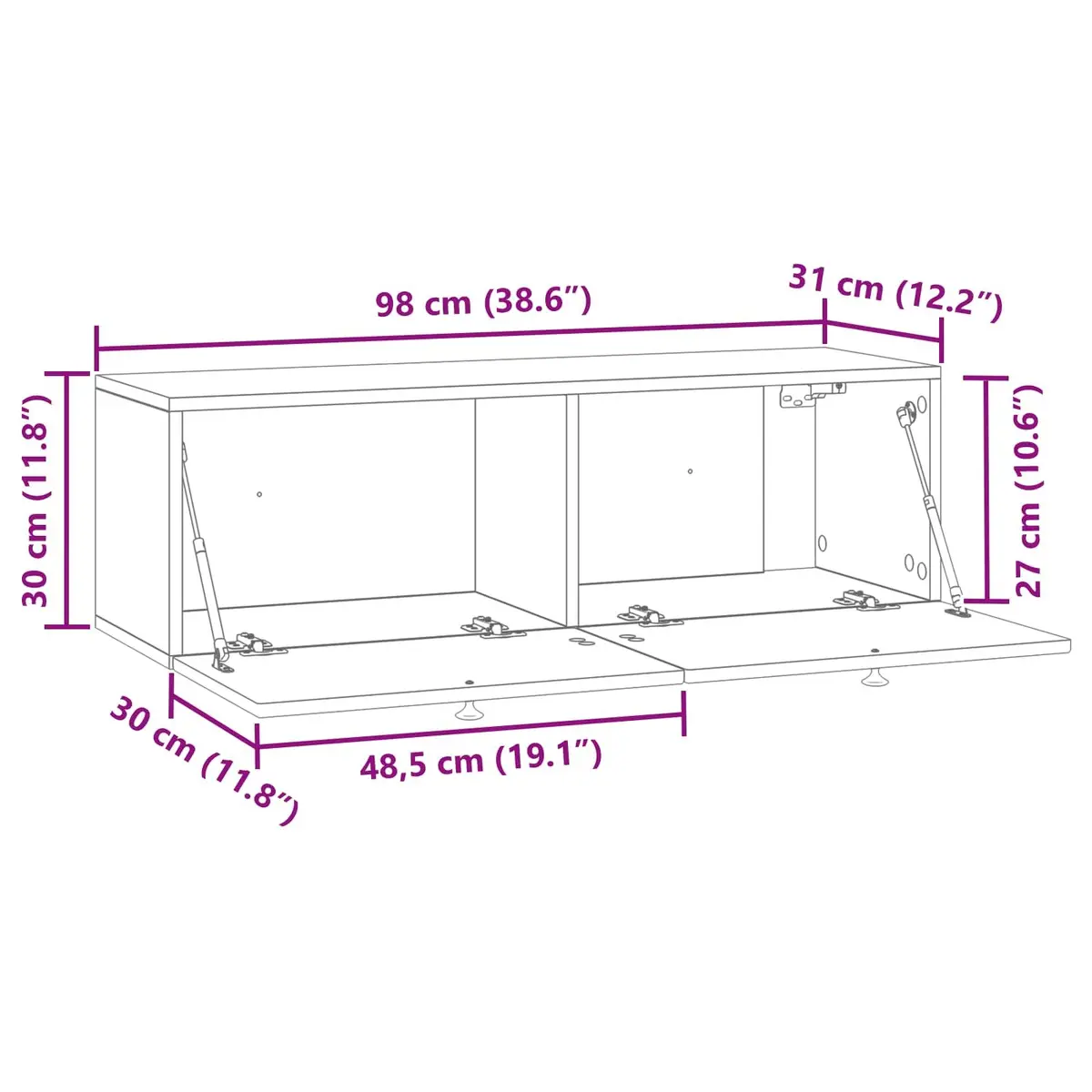 Wall-Mounted TV Cabinet White Engineered Wood Media Storage Living Room Unit