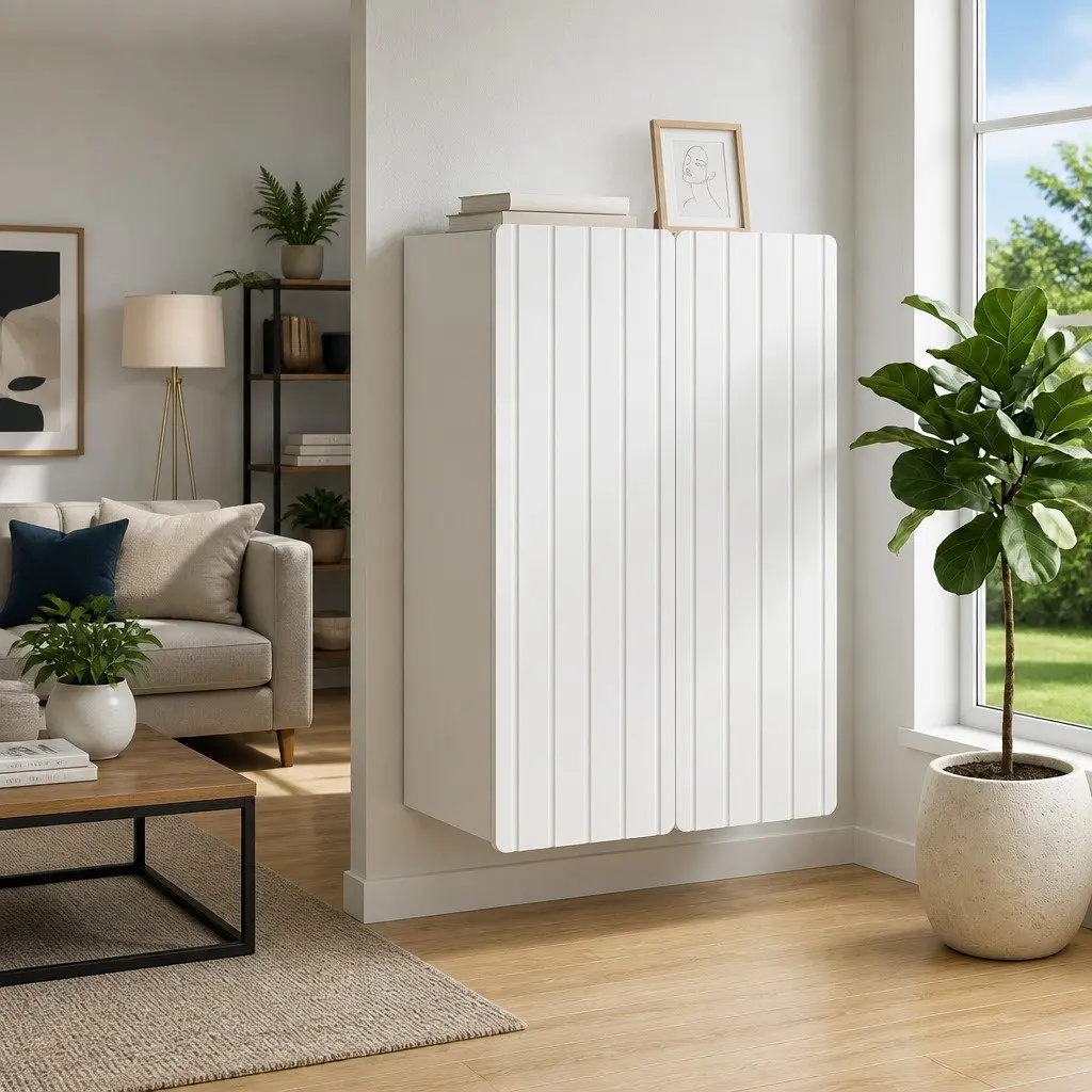Wall-Mounted Storage Cabinet Living Room White Engineered Wood 66 x 34.5 x 92 cm
