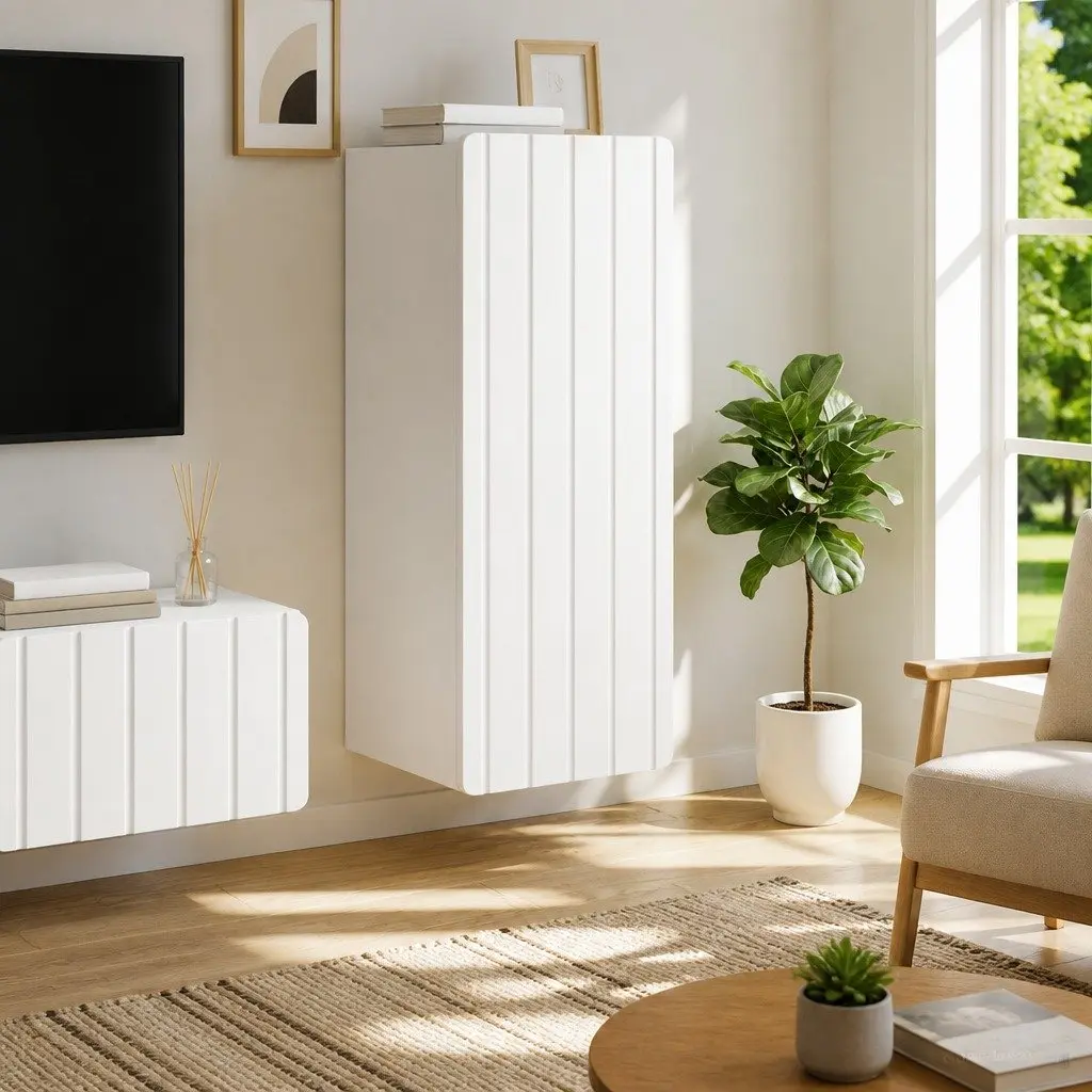 Wall-Mounted Storage Cabinet Living Room White 33 x 34.5 x 94 cm Engineered Wood Shelves