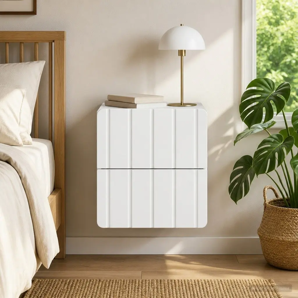 Wall-Mounted Bedside Cabinet White Storage Organiser Small Spaces 33 x 34.5 x 43 cm