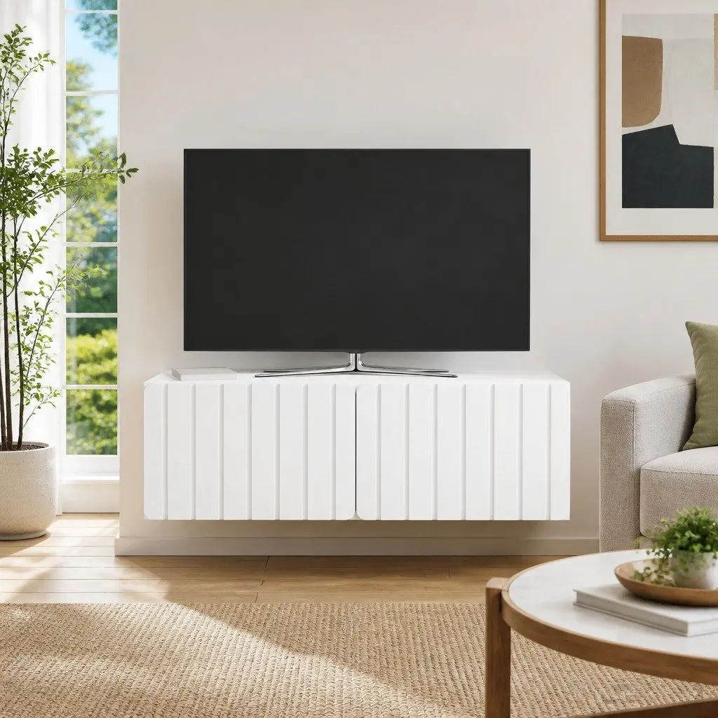 Wall-Mounted TV Cabinet Living Room 98x41x30cm White Modern Storage Unit