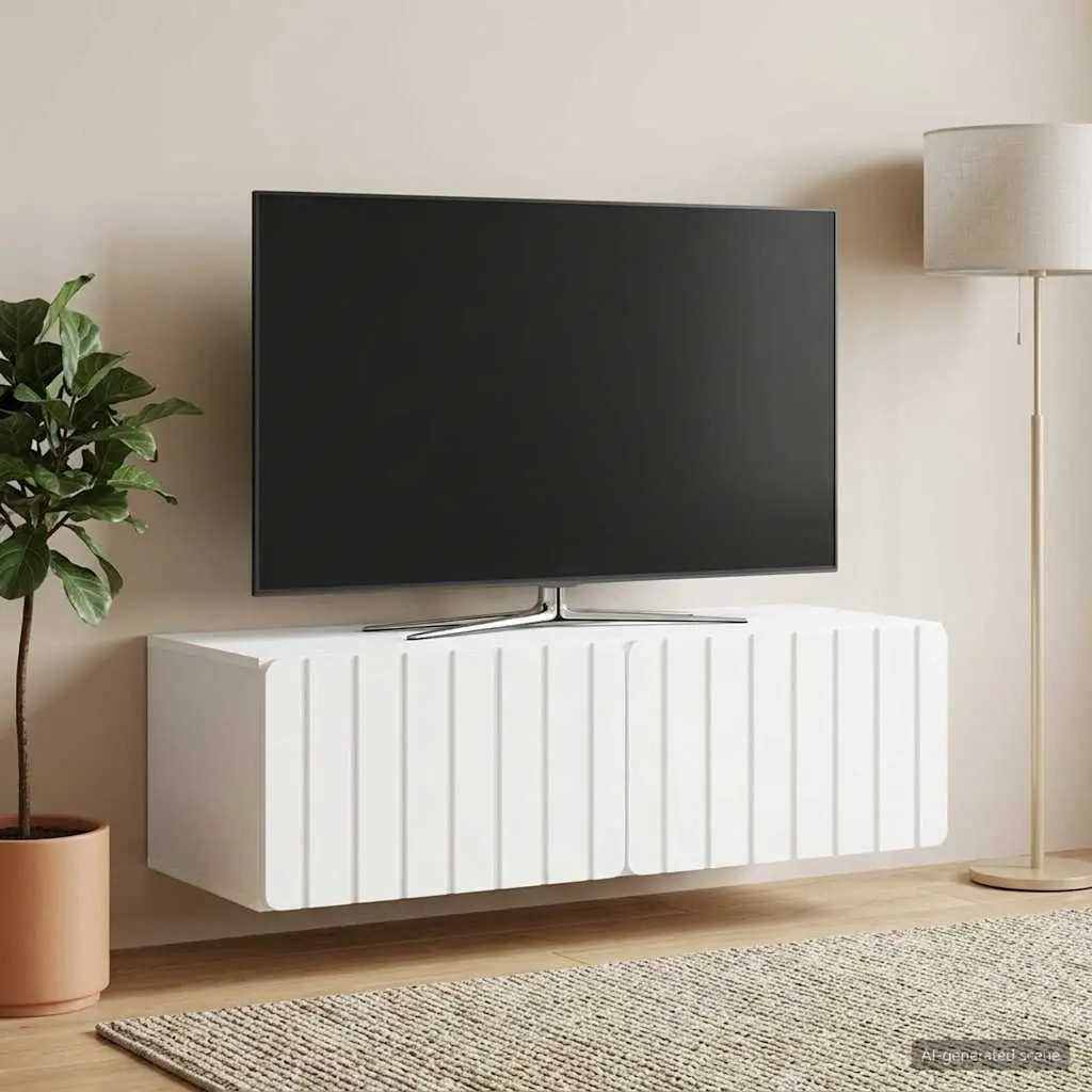 Wall-Mounted TV Cabinet Living Room 98x41x30cm White Modern Storage Unit