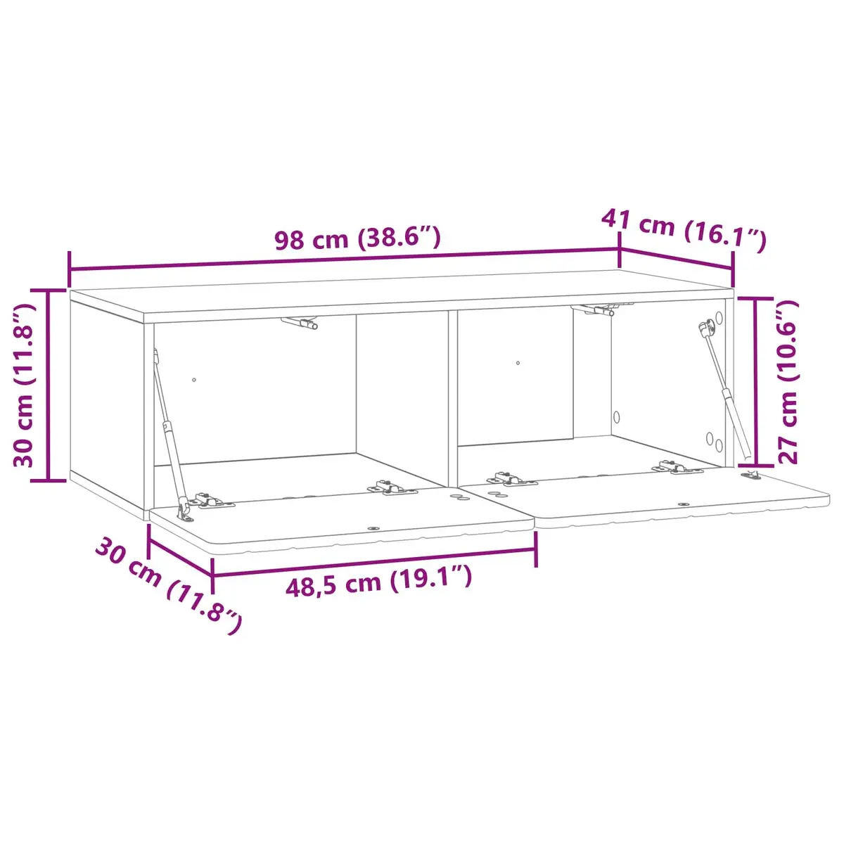 Wall-Mounted TV Cabinet Living Room 98x41x30cm White Modern Storage Unit
