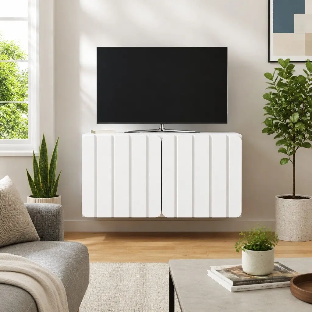 Wall-Mounted TV Cabinet Living Room 59.5 x 31 x 30 cm White Storage Unit