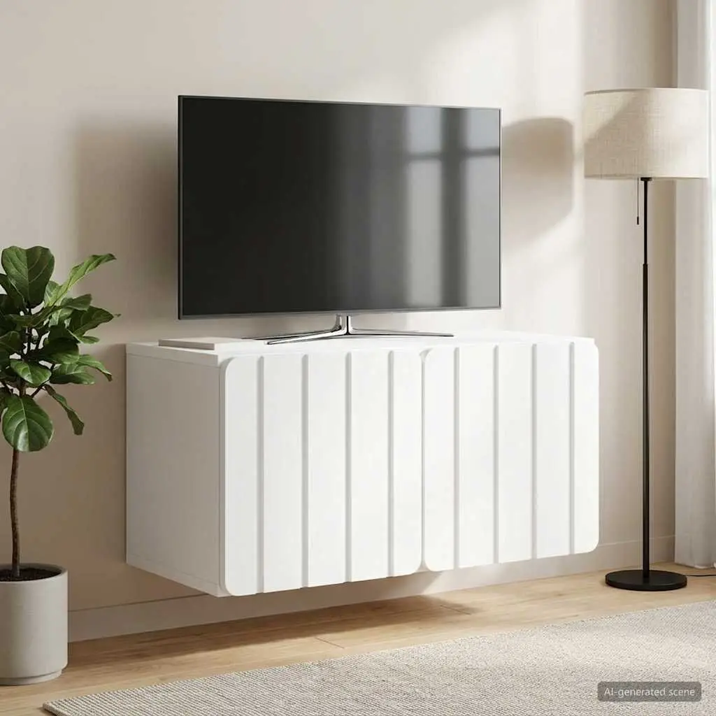 Wall-Mounted TV Cabinet Living Room 59.5 x 31 x 30 cm White Storage Unit