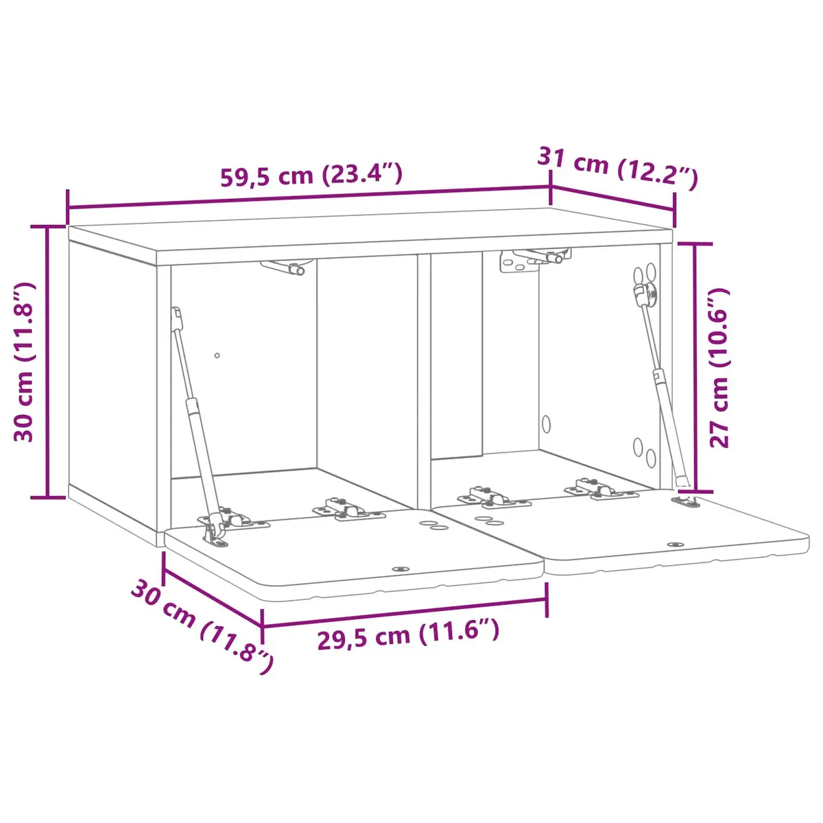Wall-Mounted TV Cabinet Living Room 59.5 x 31 x 30 cm White Storage Unit