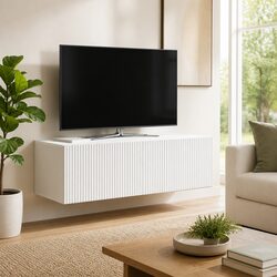 White Wall-Mounted TV Cabinet Modern Design Storage Unit 98x41x30cm Living Room