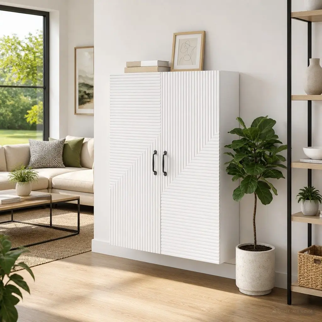 Wall-Mounted Storage Cabinet Living Room 66 x 34.5 x 90 cm White Modern Shelving Unit