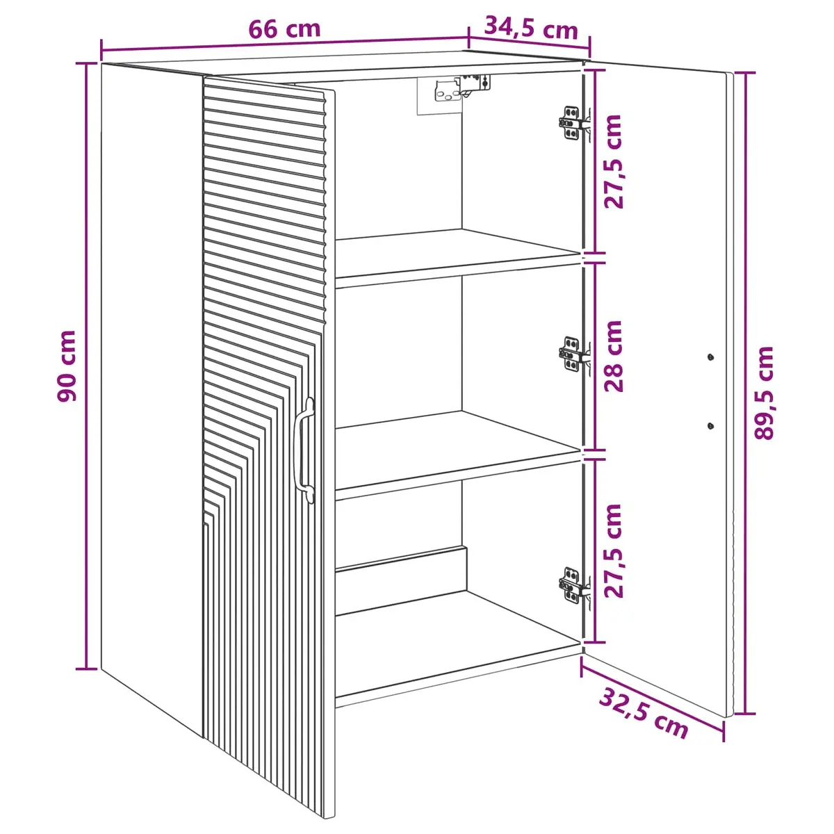 Wall-Mounted Storage Cabinet Living Room 66 x 34.5 x 90 cm White Modern Shelving Unit