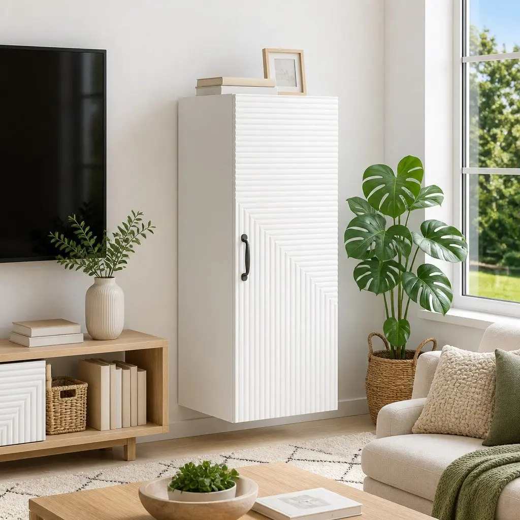 Engineered Wood Wall-Mounted Cabinet for Organized Living Space White Multiple Shelves 33x34.5x90cm