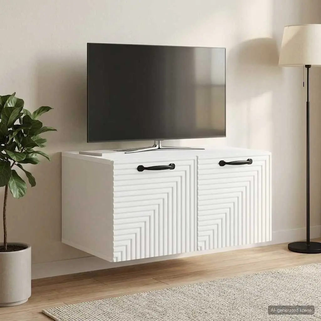 Wall-Mounted TV Cabinet White Modern Living Room 59.5 x 41 x 30cm