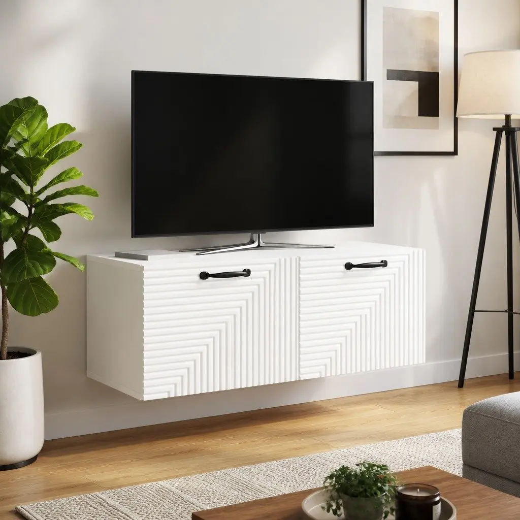 Wall-Mounted TV Cabinet Living Room White 78.5 x 41 x 30 cm Modern Storage Unit