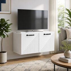 Wall-Mounted TV Cabinet White Modern Living Room Storage Unit 59.5x31x30cm