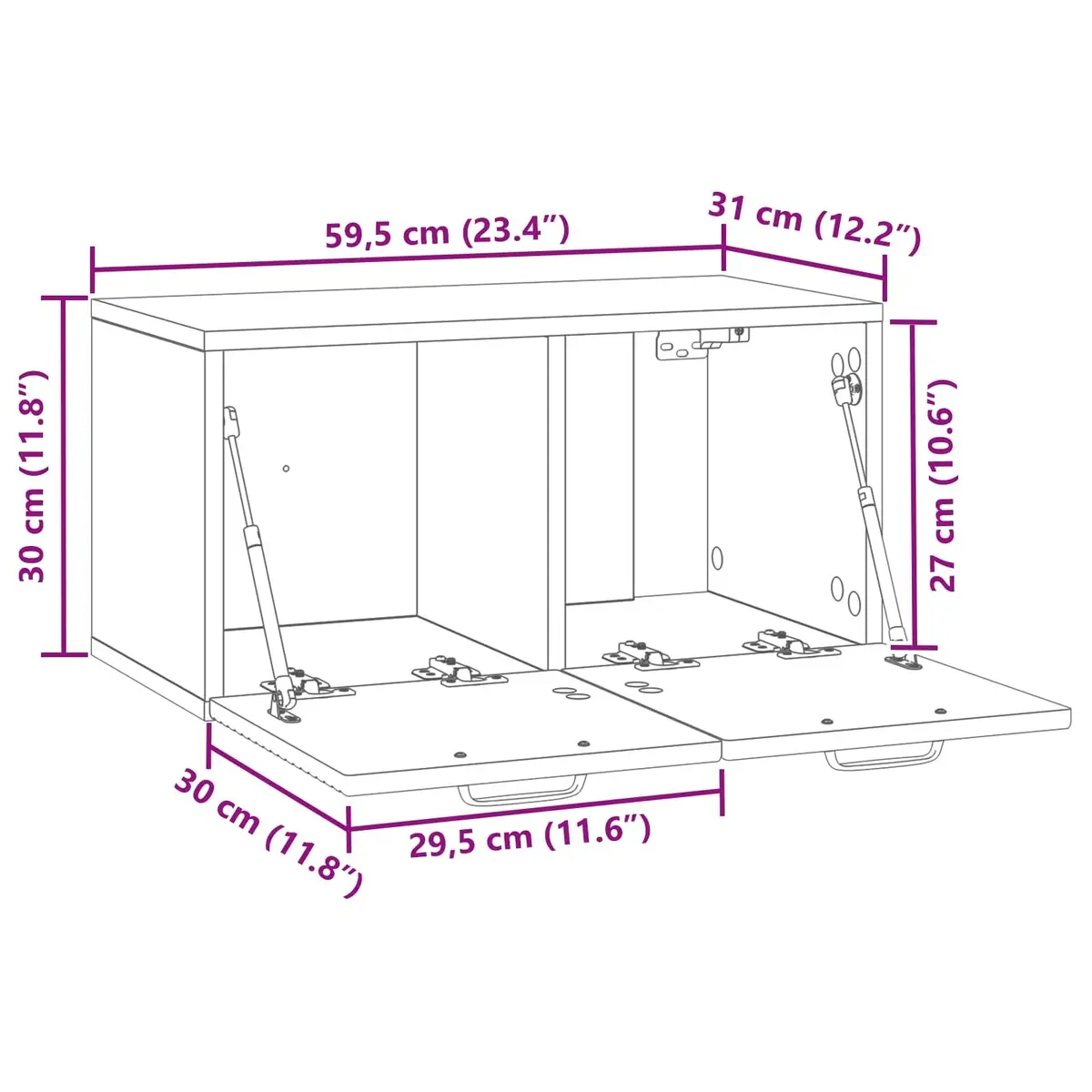 Wall-Mounted TV Cabinet White Modern Living Room Storage Unit 59.5x31x30cm