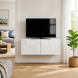 Wall-Mounted TV Cabinet Specifications: White Engineered Wood
