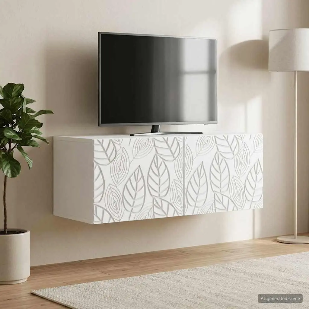 Wall-Mounted TV Cabinet White Engineered Wood Living Room Storage Unit 59.5cm