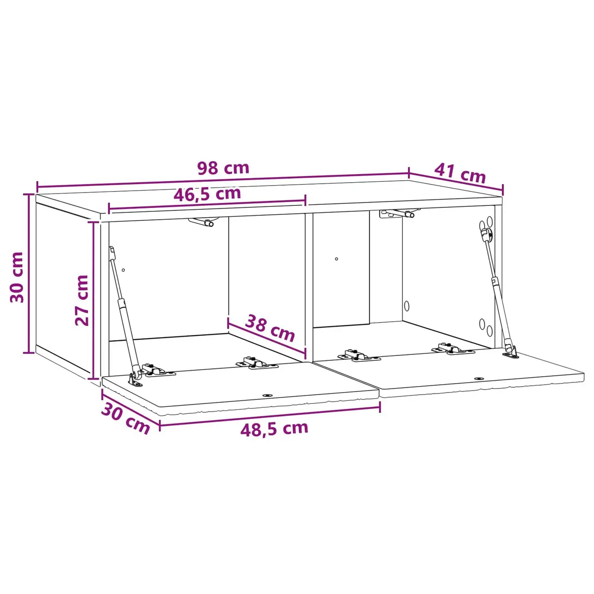 Wall-Mounted TV Cabinet 98x41x30cm White Living Room Storage Unit with Hinged
