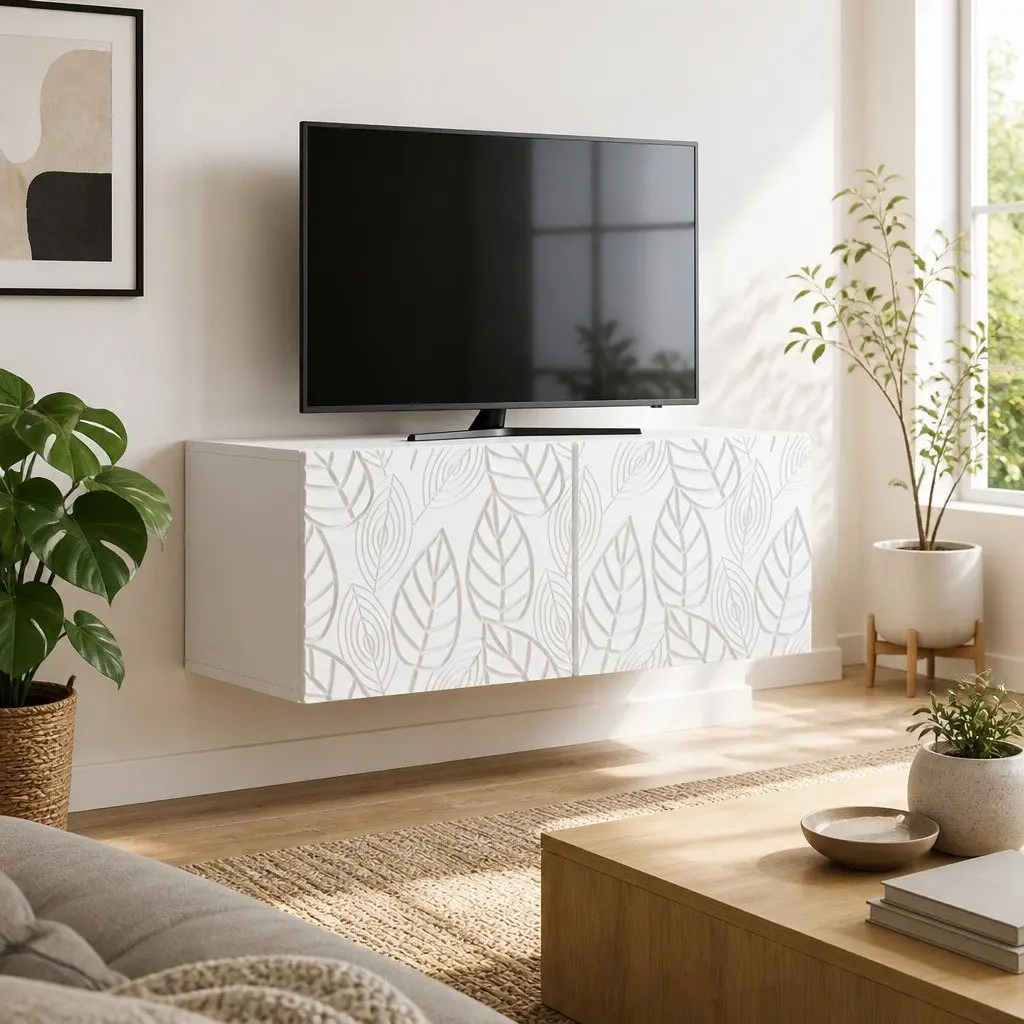 Wall-Mounted TV Cabinet Living Room 59.5 x 31 cm White Engineered Wood Storage Unit