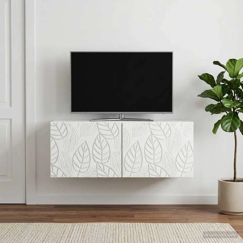 Wall-Mounted TV Cabinet Living Room 59.5 x 31 cm White Engineered Wood Storage Unit