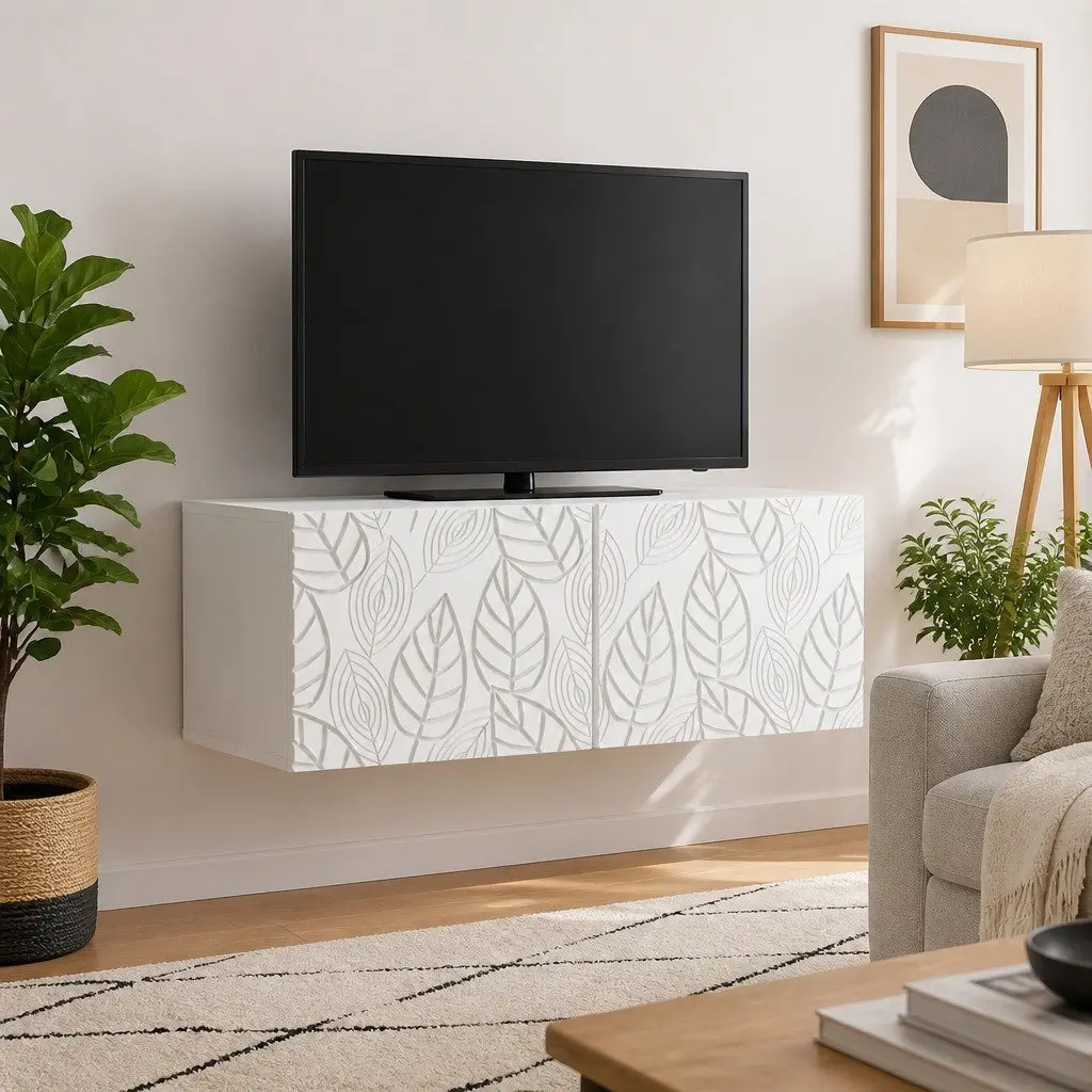 Wall-Mounted TV Cabinet Living Room 78.5 x 31 cm White Engineered Wood Storage Unit